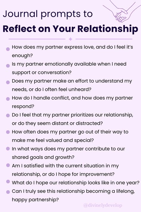 Explore these journal prompts to help you reflect on your relationship and gain clarity.  Whether you're navigating relationship problems, or seeking relationship advice, these prompts offer powerful insights. Use them for mindfulness and personal growth, or as a tool for therapy. Daily prompts like these can help you understand yourself and your partner better.   Use relationship advice and relationship psychology to foster healthier, more fulfilling relationships. Positive Journal Prompts, Positive Journal, Daily Prompts, Understand Yourself, Find Aesthetic, Relationship Psychology, Aesthetic Journal, Journaling Inspiration, Daily Gratitude