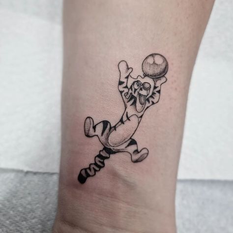 Had a blast tattooing this teeny Tigger recently 😊💖 Would LOVE to do more teeny Disney characters ✨️ Done using @starrtattoosupplies @butterluxe_uk @ghosttattoocouk As always 🫶 #disneytatts #disneytattoo #blackandgrey #tinytattoo #lineart #femaletattooer #femaleartist #inkspirations #felixstowe Tigger From Winnie The Pooh Tattoo, Tigger Winnie The Pooh Tattoo, The Rescuers Tattoo, Tigger Tattoo, Tigger From Winnie The Pooh, Winnie The Pooh Tattoo, Pooh Tattoo, Winnie The Pooh Tattoos, Tigger Winnie The Pooh