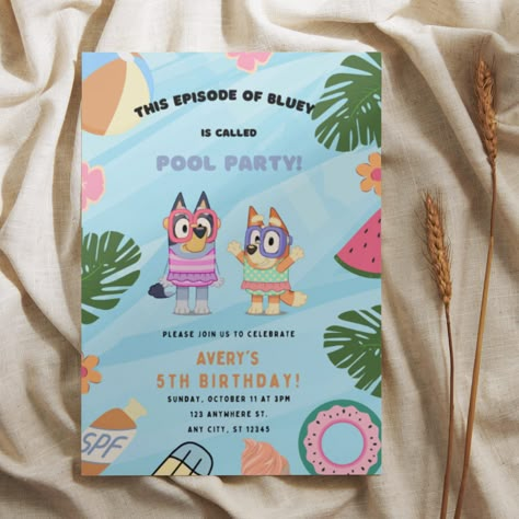 2nd Birthday Pool Party Theme, Bluey Pool Party Invitation, Bluey Birthday Beach Party, Bluey Summer Party, Bluey Swim Party, Bluey Pool Birthday Party, Bluey Beach Party, Bluey Pool Party Ideas, Bluey Birthday Party Invitations