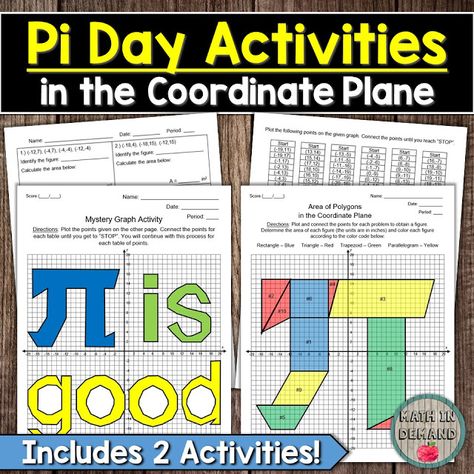 Area Of Polygons, Pi Activities, Pi Day Activities, Plotting Points, Math Mystery, Coordinate Plane, Pi Day, Math Lessons, Math Activities