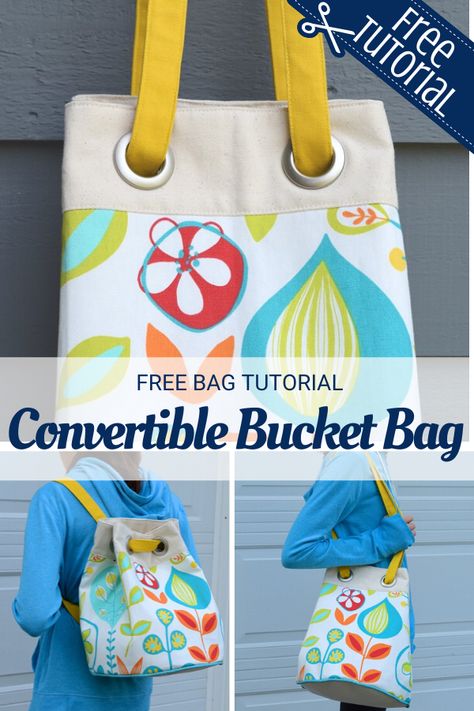 Convertible Bucket Bag Pattern – Sewing With Scraps Bucket Bag Tutorial, Convertible Bag Pattern, Sewing With Scraps, Diy Backpack Pattern, Crochet Bucket Bag, Bucket Bag Pattern, Backpack Purses, Convertible Tote Bag, Diy Backpack