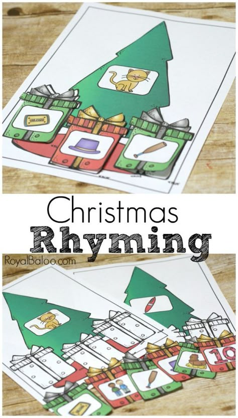 Christmas rhyming! Practice rhymes for your preschoolers and kinders with this fun Christmas Rhyming set! Free printable for rhymes! Christmas Rhyming Activities, Rhyming Practice, Christmas Rhymes, Christmas Rhyming, Preschool Rhyming, Christmas Literacy, December Kindergarten, Letter Learning, Christmas Learning