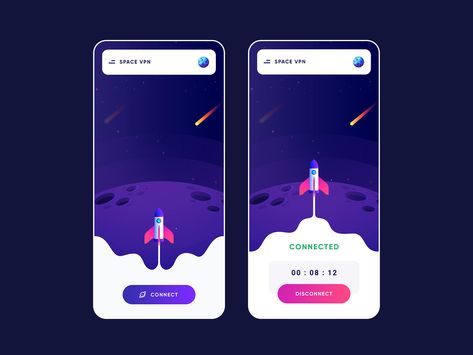 Space VPN app design by Mythics Design Planet 9, App Screen Design, Universe App, Vpn App, Mobile App Ui Design, Balloon Mobile, App Design Layout, App Screen, App Inspiration