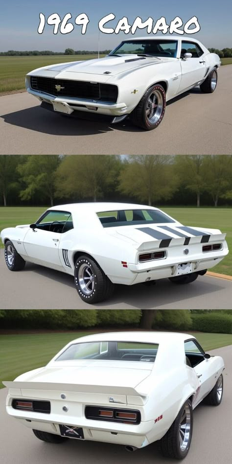 The white 1969 Camaro is an iconic muscle car celebrated for its sleek design and powerful performance. Its striking color enhances its classic appeal, making it a favorite among collectors and enthusiasts. 80s Muscle Cars, 80s Camaro, 1980 Cars, Chevrolet Camaro Ss 1969, 1975 Camaro, Old Camaro, Camaro Classic, Vintage Muscle Car, Classic Trucks Vintage