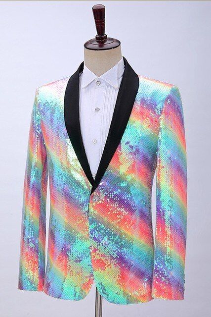 100%real Men Rainbow Color Full Sequined Jacket Event/stage Performance Short Tuxedo Jacket/stage Performance/asia Size - Suit Jackets - AliExpress Glitter Blazer, Slim Fit Blazer, Court Dresses, Mens Blazer Jacket, Slim Suit, Sequin Blazer, Party Dance, Slim Fit Blazers, Stage Costume