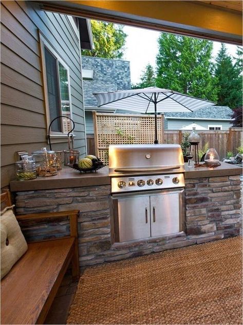 Beautiful BBQ Area Design Ideas [Montenegro Stone House Renovation Vision Board] Simple Outdoor Kitchen, Outdoor Grill Area, Grill Ideas, Backyard Barbeque, Patio Grill, Outdoor Kitchen Countertops, Balcony Grill Design, Outdoor Kitchen Ideas, Backyard Grilling