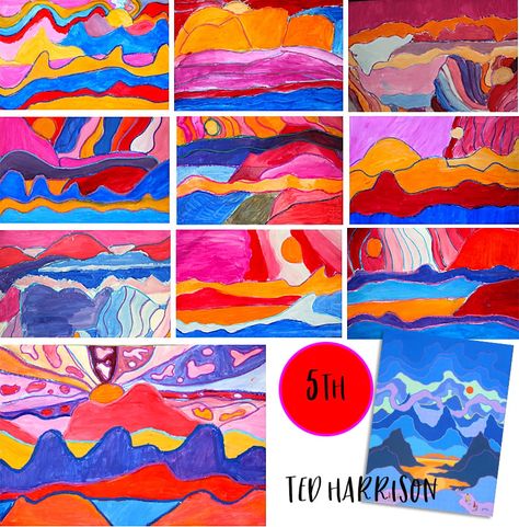 Ted Harrison Art For Kids, Landscape Art Projects, Grade 5 Art, Ted Harrison, Landscape Art Lessons, Space Art Projects, Creative Art Projects, Classe D'art, Deep Space Sparkle