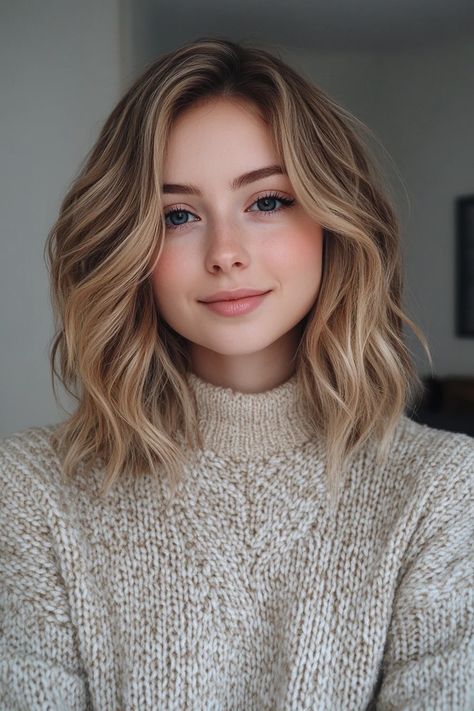 Blonde Balayage Medium Length, Balayage Medium Length, Shoulder Length Blonde Hair, Sandy Blonde Balayage, Copper Rose Gold Hair, Colours 2023, Balayage Medium, Fun Hair Colors, Shoulder Length Layered Hair