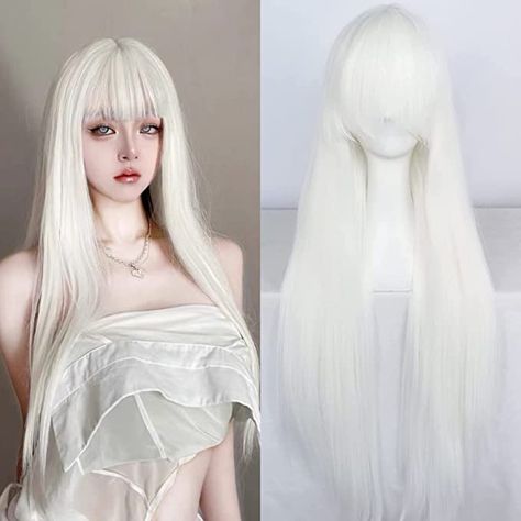 Platinum Wigs, Pretty Hair Cuts, Straight Wig With Bangs, Girls Christmas Party, Long Blonde Wig, Long Straight Wig, Long White Hair, Party Wig, Anime Wigs