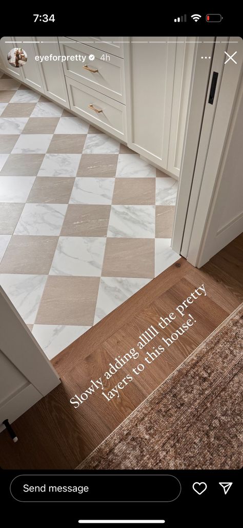 2000 Home Update, Mudroom Tile Floor Ideas, Checkered Floor, Southern Home, Bathroom Inspo, Kitchen Floor, Updating House, House Goals, House Flooring