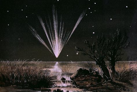 astronomyblog: “ Great Comet of 1861, also known as C/1861 J1 or comet Tebbutt; drawing by E. Weiss ” The Great Comet, The Night Sky, Night Sky, Night Skies, Astronomy, Cosmos, The Sky, Art Inspo, Les Oeuvres