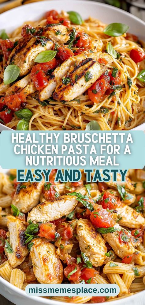 Healthy Bruschetta, How To Make Bruschetta, Chicken Bruschetta, Whole Grain Pasta, Bruschetta Chicken Pasta, Italian Dinner Recipes, Bruschetta Chicken, Dinner Meal Prep, Pasta Dinner Recipes