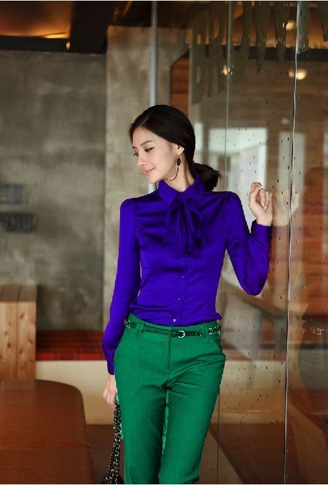 Women blouse sexy dress shirt faux silk casual tops lady  summer outdoor fashion clothes 2013 new style blue Color-in Blouses  Shirts from Apparel  Accessories on Aliexpress.com $18.99 Official Wear, Interview Outfits Women, Color Blocking Outfits, Outdoor Fashion, Interview Outfit, Green Pants, Work Attire, Fashion Colours, Work Fashion