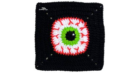 Creepy Eyeball Granny Square Crochet Pattern Free & Easy Eyeball Granny Square, Crochet Pattern Free Easy, Creepy Eyeball, Granny Square Projects, Square Crochet Pattern, Crochet Pattern Instructions, Granny Square Crochet Patterns Free, Evil Eye Design, Easy Crochet Patterns Free