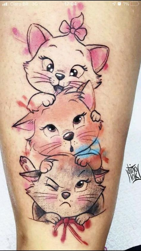 Aristocats Tattoo, Disney Sleeve Tattoos, Kunst Tattoos, Mom Tattoo Designs, Mommy Tattoos, Tattoo Color, Mother Tattoos, Disney Tattoo, Cat Tattoo Designs