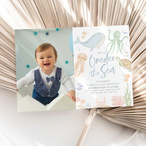 Oneder The Sea 1st Birthday Under The Sea Photo Invitation Oneder The Sea 1st Birthday, Oneder The Sea Birthday, Oneder The Sea, Birthday Under The Sea, 1st Birthday Invite, Underwater Ocean, Photo Birthday Invitations, 1st Birthday Photos, Sea Photo