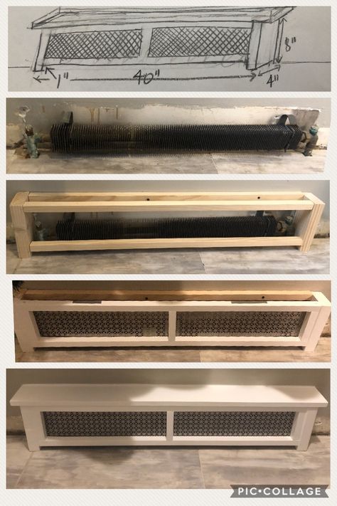 Baseboard Radiator Cover Ideas Diy, Build Around Baseboard Heater, Hide Baseboard Heater, Electric Baseboard Heater Covers Diy, Mudroom With Baseboard Heat, How To Hide Electric Baseboard Heaters, Electric Heater Cover Ideas, Floorboard Heater Cover, Modern Baseboard Heater Covers