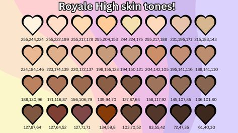 Royale High Outfits Beginner, Color Codes Royale High, Royale High Skin Tone Codes, Royale High Color Palette Codes, Royal High Skin Tones, Rh Skin Color Codes, Royale High Outfit Challenge, Royale High Pfps Codes, Royal High Color Palette Codes