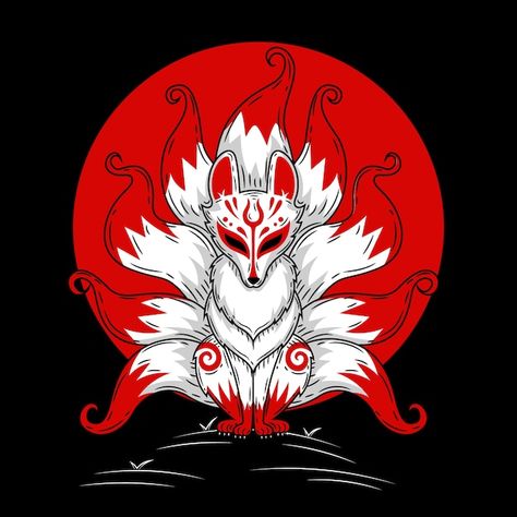 Hand drawn kitsune illustration | Free Vector #Freepik #freevector #kitsune #fox-tail #fox #fox-illustration 9 Tails Fox Tattoo, Kitsune Art, 9 Tails, Circular Weaving, Japanese Dragon Tattoo, Kitsune Mask, Anime Fairy Tail, Fairy Tale Anime, Fox Tattoo