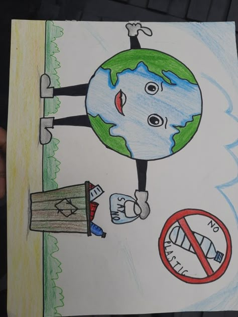 Poster Lingkungan Hidup Simple, Plastic Pollution Drawing, Dan Planeta Zemlje, Save Earth Drawing, Save Water Poster Drawing, Plastic Poster, Save Water Poster, Earth Day Drawing, Earth Drawing