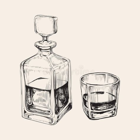 Bottle Pencil Drawing, Drink Vector, Pencil Drawing Ideas, Cocktail Illustration, Bottle Drawing, Rs 5, Object Drawing, Vector Sketch, Arte Sketchbook