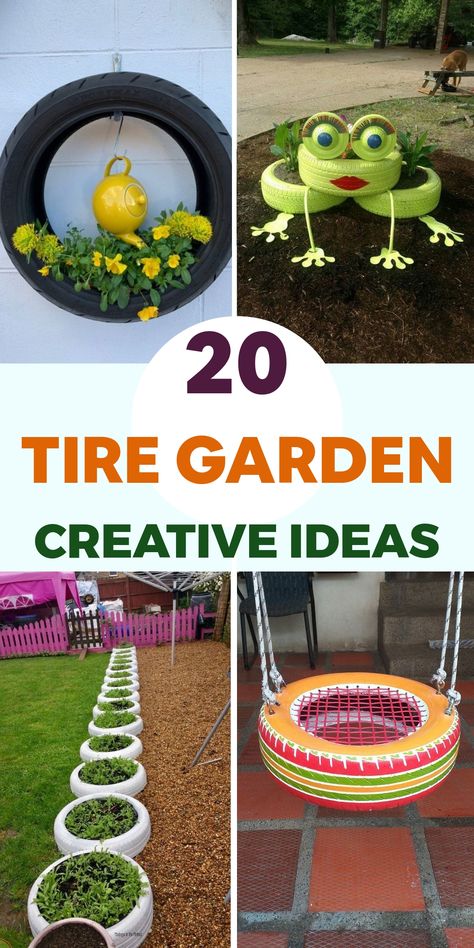 Discover ingenious ways to revamp your garden using old tires! These tire garden ideas will inject a fresh dose of creativity into your yard. Explore a variety of colorful planters and original garden art projects to upcycle tires effectively. Add a playful touch to your outdoor environment while contributing positively to the planet. Let's embark on a crafty journey together and transform discarded tires into green treasures that enhance the beauty of your landscape! Garden Ornaments Diy Homemade, Ideas For Old Tires, Tyre Ideas For Kids, Old Tires Ideas Diy, Old Tires Ideas, Uses For Old Tires, Tire Garden Ideas, Repurpose Tires, Garden Ideas Using Old Tires