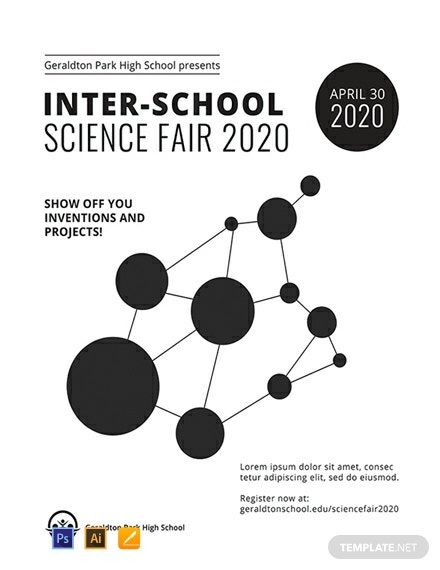 Instantly Download Free Science Fair Event Poster Template, Sample & Example in Adobe Photoshop (PSD), Apple Pages, Adobe Illustrator (AI) Format. Available in (A3) 11x17 inches + Bleed. Quickly Customize. Easily Editable & Printable. Musical Poster Design, Science Fair Poster, Event Poster Template, Web Software, Poster Template Design, Event Template, Event Poster Design, Fair Projects, Science Fair Projects