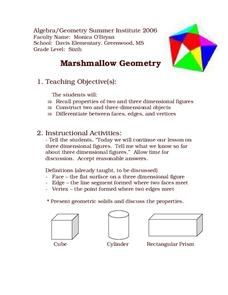 Marshmallow Geometry Lesson Plan for 3rd - 6th Grade | Lesson Planet Marshmallow Geometry, Teaching Density Elementary, Geometry Lessons, Three Dimensional Shapes, Imagination Station, Geometric Solids, Instructional Strategies, Vocabulary Worksheets, Project Based Learning