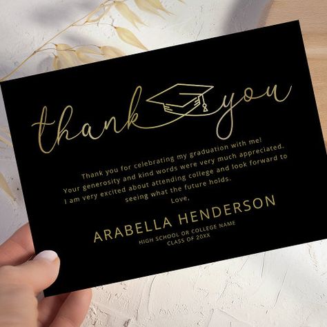 Modern Graduation Thank You Card #zazzle #weddinginvitations #birthdayinvitations #babyshowerinvitations #zazzleinvitations #monogram #businesscards #graduation #homedecor Grad Party Thank You Cards, Graduation Thank You Cards Wording, Graduation Thank You Note, Graduation Thank You Cards Sayings, Thank You Card Sayings, Gold Graduation Decorations, Cute Thank You Cards, Graduation Thank You Cards, Thank You Photos