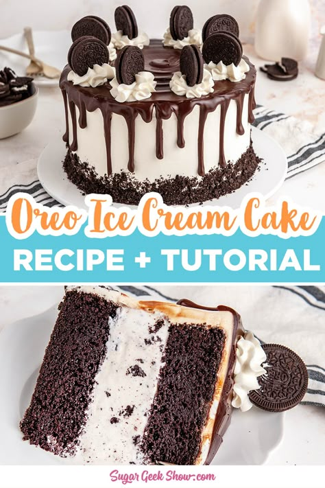 Best Cake For Ice Cream Cake, Vanilla Oreo Ice Cream Cake, Make Your Own Ice Cream Cake, Ice Cream Cake Diy Homemade, Oreo Ice Cream Cake Recipe Easy, Cookies And Cream Ice Cream Cake Recipe, I Cream Cake, I E Cream Cake Recipes, Decorating Ice Cream Cake