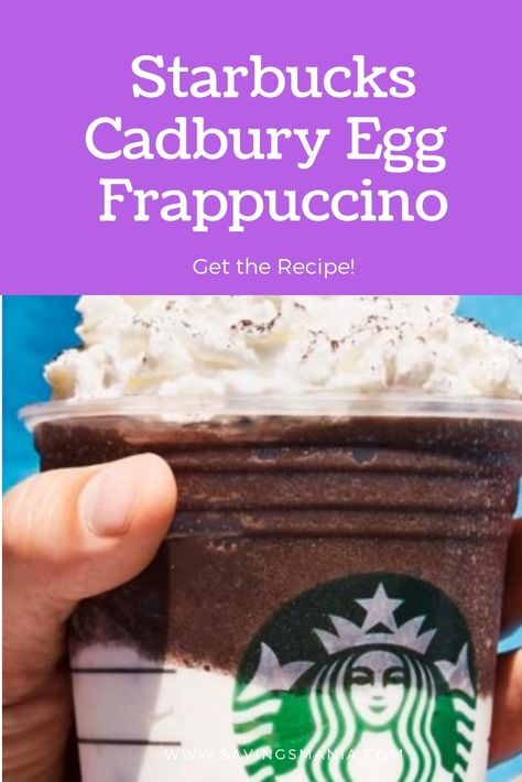 Starbucks Cadbury Egg Frappuccino - Spring - SavingsMania Frappuccino Recipes, Frappuccino Starbucks Secret Menu, Starbucks Hacks, Cadbury Eggs, Secret Starbucks Drinks, Frappuccino Recipe, Secret Menu Items, Starbucks Secret Menu Drinks, Starbucks Secret