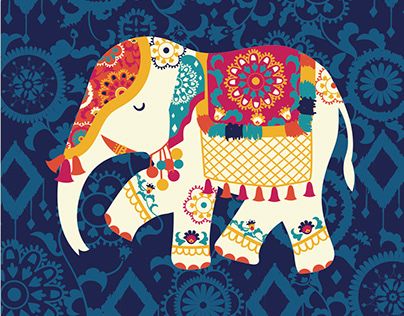 Folk Art Elephant Painting, Chumbak Prints, Elephant Illustration Design, Indian Elephant Illustration, Elephant Illustration Art, Indian Elephant Painting, Indian Elephant Art, Bohemian Travel, Rajasthani Art