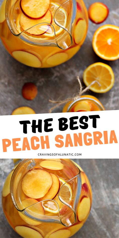 Peach Wine Sangria, Peach Wine Cocktail, Cocktails With Peach Syrup, Peach Sangria Recipes Easy, Batch Sangria Recipe, Peach Sangria With Peach Schnapps, Peach Wine Recipe, Best Peach Sangria Recipe, White Peach Sangria Recipe