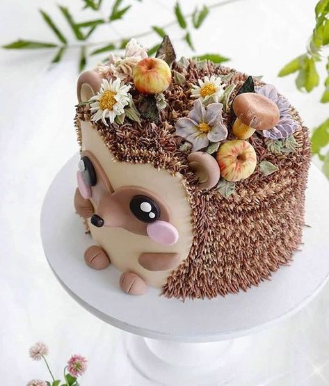 Tårta Design, Hedgehog Cake, Animal Birthday Cakes, Animal Cakes, Fall Cakes, Baby Birthday Cakes, Cake Decorating Designs, Crazy Cakes, Baby Cakes