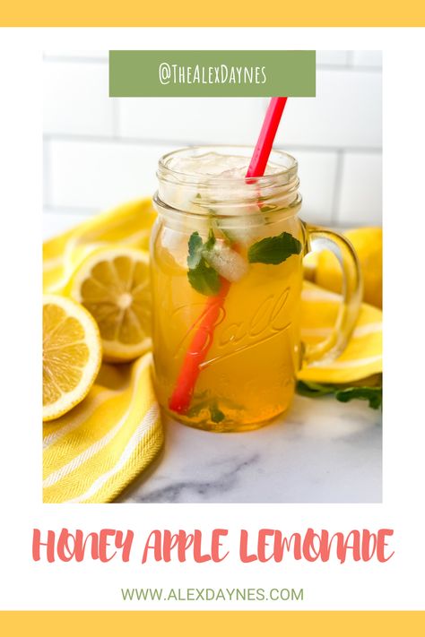 This Honey Apple Lemonade recipe is so refreshing! It’s an unexpected flavor combination that just works! The apple and lemon flavors compliment each other so well, and the honey brings it all together. I also add a few springs of fresh mint to the mix and it’s a real treat! This drink recipe only requires four ingredients and ice and it can be made as a single serving or on a large scale to serve a crowd. Honey Beverage Recipes, Apple Cider Lemon Honey, Honey Mint Lemonade, Apple Lemonade, Honey Lemon Soda, Recipe Lemonade, Honey And Lemon Drink, Honey Lemonade, True Food Kitchen