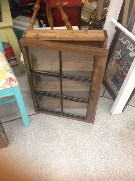 Turn an old window into a cabinet - DIY projects for everyone! Rustic Medicine Cabinets, Old Wood Windows, Window Cabinet, Old Window Projects, Stained Window, Box Cabinet, Window Shelves, Rustic Industrial Decor, Rustic Window