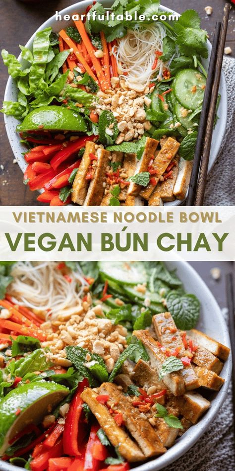 Vegan Bún Chay (Vietnamese Noodle Salad) Vietnamese Recipes Vegetarian, Vegetarian Vietnamese Recipes, Vegan Vietnamese Recipes, Vietnamese Noodle Salad, Tofu Noodles, Vietnamese Noodles, Vegan Asian Recipes, Vegan Noodles, Plant Based Lunch