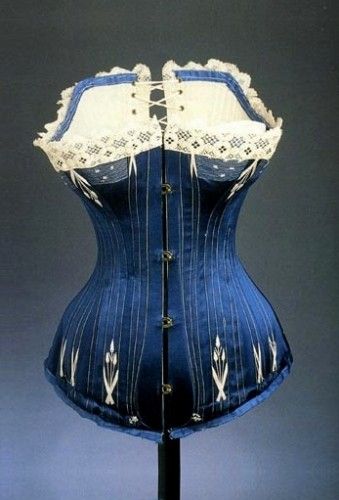 Terminology: What’s the difference between stays, jumps & a corset | The Dreamstress Steel Corset, Charles Frederick Worth, Edwardian Corsets, 1890s Fashion, Victorian Corset, Blue Corset, 19th Century Fashion, Vintage Corset, Century Clothing