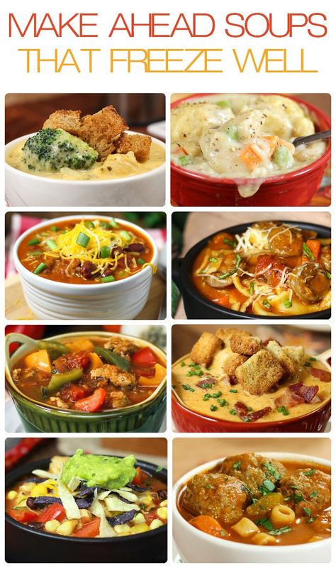 Soups For Freezing, Soup Recipes Freezer Friendly, Meals That Reheat Well, Freezable Soups, Freeze Soup, Freezer Soups, Freeze Ahead Meals, Lunch Easy, Freezer Dinners