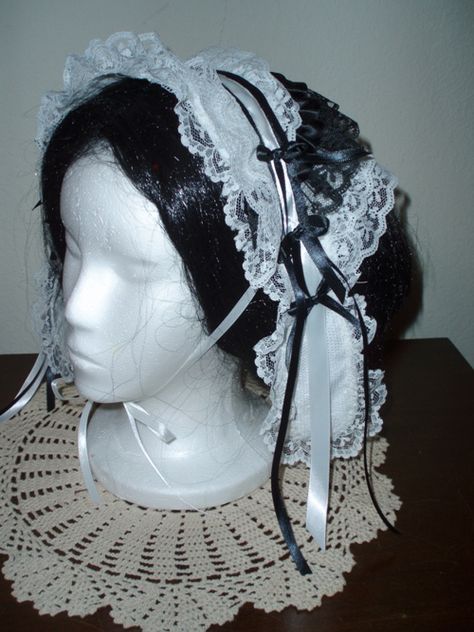 During Victorian times, women covered their head during the day with day caps of lace, ribbons, and trim.  " Victorian Headdress, 19th Century Hair, Victorian Accessories, Victorian Hats, Big River, Period Dress, Victorian Times, Victorian Lace, Victorian Clothing