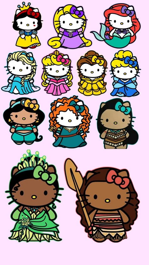 Hello kitty princess Hello Kitty Disney Princess, How To Draw Hello Kitty, Hello Kitty Random, Princess Hello Kitty, Hello Kitty Princess, Disney Hello Kitty, Chibi Disney, Hello Kitty Stickers, ليلو وستيتش