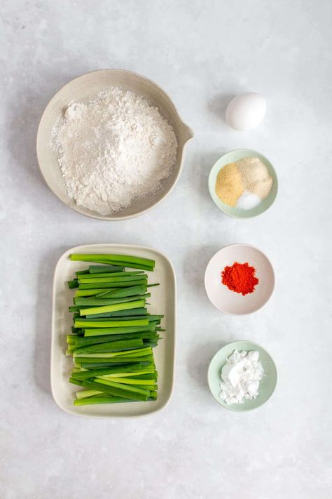 Pajeon (Korean Scallion Pancake) Korean Green Onion Pancake Recipe, Pajeon Recipe, Korean Chive Pancakes, Korean Savory Pancake, Korean Scallion Pancake, Airfryer Breakfast, Scallion Pancake Recipe, Scallion Pancakes Chinese, Sesame Seeds Recipes