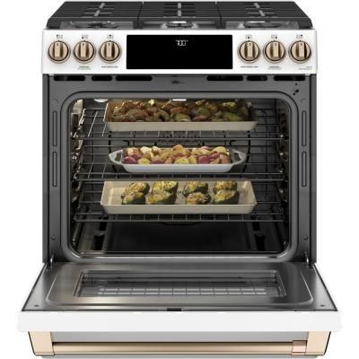 30 in. 5.6 cu. ft. Smart Gas Range with Self-Clean Oven in Matte White, Fingerprint Resistant Fry Basket, Convection Range, Slide In Range, Convection Cooking, Induction Range, Electric Wall Oven, Single Wall Oven, Single Oven, Outdoor Refrigerator