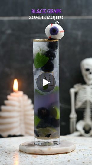 14K views · 179 reactions | 👻🎃🕸️ Another spooky cocktail! 🎃 This time, it’s with my favorite vodka, AU Vodka Black Grape flavor. It’s a fun way to celebrate a Halloween party! Believe me, the color is fantastic, and it’s a great idea that gives you those spooky vibes! 👻🕷️🧛‍♂️

Recipe:
🍋 Half a lime
🥄 2 spoons of brown sugar
🍇 4 black grapes
🌿 4-5 mint leaves
🥃 2 oz AU Vodka Black Grape
❄️ Crushed ice
🥤 3 oz club soda
👁️ Garnish with a marshmallow eye for that extra spooky touch!

#HalloweenCocktails #PumpkinMargarita #SpookySips #FallFlavors #HalloweenVibes #EverydayCocktail #PumpkinEverything #TrickOrTreat #FallDrinks #beetlejuice
#alcohol #bar #bartender #bartenderlife #cocktailrecipe #cheers #cocktail #cocktailart #cocktailbar | Every Day Cocktail | The Citizens of Hallowe Spooky Mixed Drinks, Dry Ice Cocktails Halloween Drinks, Simple Halloween Mixed Drinks, Black Vodka Halloween Drinks, Liquified Ghost Cocktail, Grape Crush, Black Grapes, Cocktail Art, Halloween Cocktails