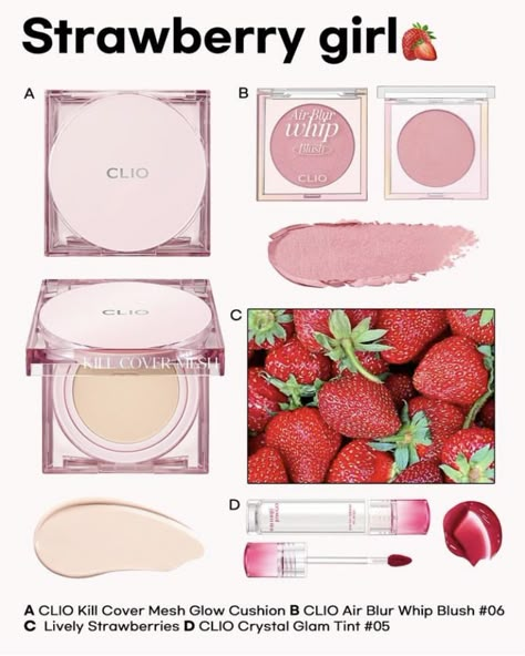 Strawberry Makeup Products, Beauty Products Aesthetic, Strawberry Makeup, Skincare Korean, Products Aesthetic, Makeup Order, Coquette Fashion, Ethereal Makeup, Make Up Inspo