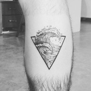 Triangle Waves Tattoo, Wave In Triangle Tattoo, Waves In Triangle Tattoo, Triangle Sea Tattoo, Triangle Nature Tattoo, Wave Triangle Tattoo, Tattoo Sea Waves, Triangle Tattoo Meaning, Triangle Tattoo Design