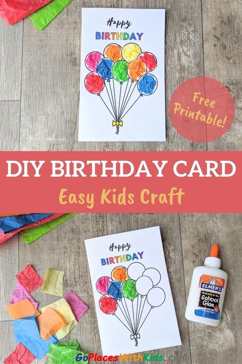 Kids will love making this fun and easy birthday craft- available in both a card and poster version! And the recipient will love the personal touch. Just decorate the free printable with colorful tissue paper for a cute, personalized birthday greeting. Birthday Card Preschool Craft, Birthday Card Ideas For Preschoolers, Birthday Card Made By Kids, Birthday Craft For Teacher From Students, Kids Homemade Birthday Cards, Preschool Birthday Cards To Make, Diy Birthday Cards Kids, Simple Birthday Cards For Kids, Kids Handmade Birthday Cards