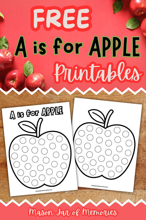 Free Printable for Fall, A is for Apple dot marker worksheet. Great  fall activity to work on fine motor skills with young children. Apple themed worksheets Apple Science Preschool Free Printable, Apple Do A Dot Printables, Apple Craft Kindergarten, Apple Day First Grade, Apple Dot Marker Printable, Free Apple Printables, Free Apple Theme Prek Activities, Apple Journal Preschool, Apple Activities Preschool