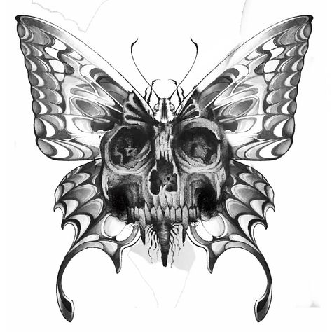 Skull Butterfly Tattoo, Mens Butterfly Tattoo, Gotik Tattoo, Black Butterfly Tattoo, Moth Tattoo Design, Skull Art Tattoo, Skull Butterfly, Throat Tattoo, Butterfly Artwork