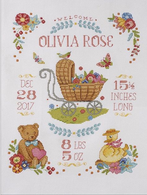 click here to view larger image of Sweet Baby Birth Record (counted cross stitch kit) New Baby Cross Stitch, Baby Girl Cross Stitch Patterns, Cross Stitch Newborn, Birth Sampler Cross Stitch Pattern Free, Cross Stitch Birth Announcement, Cross Stitch Birth Announcement Patterns, Birth Cross Stitch, Baby Girl Birth Announcement, Birth Records